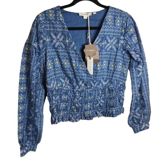 Anthropologie Forever That Girl Embroidered Smocked Waist Boho Top Small - Picture 2 of 10